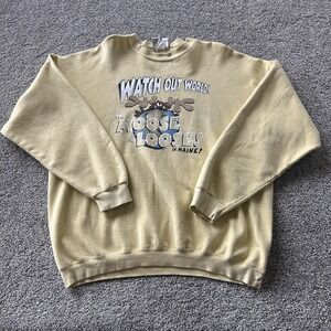 Vintage Hanes Sweatshirt Mens XL Yellow Fleece Moose Is Loose Maine Graphic